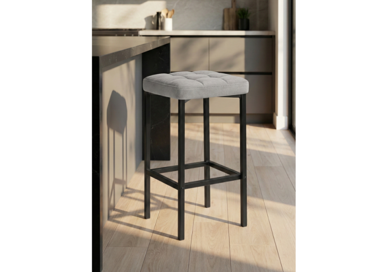 Барный стул Лофт серый (катания сильвер) / черный (35x35x65)